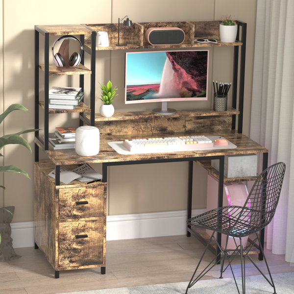 Inbox Zero Knauber Computer Desk with Hutch and Storage Shelf Wayfair